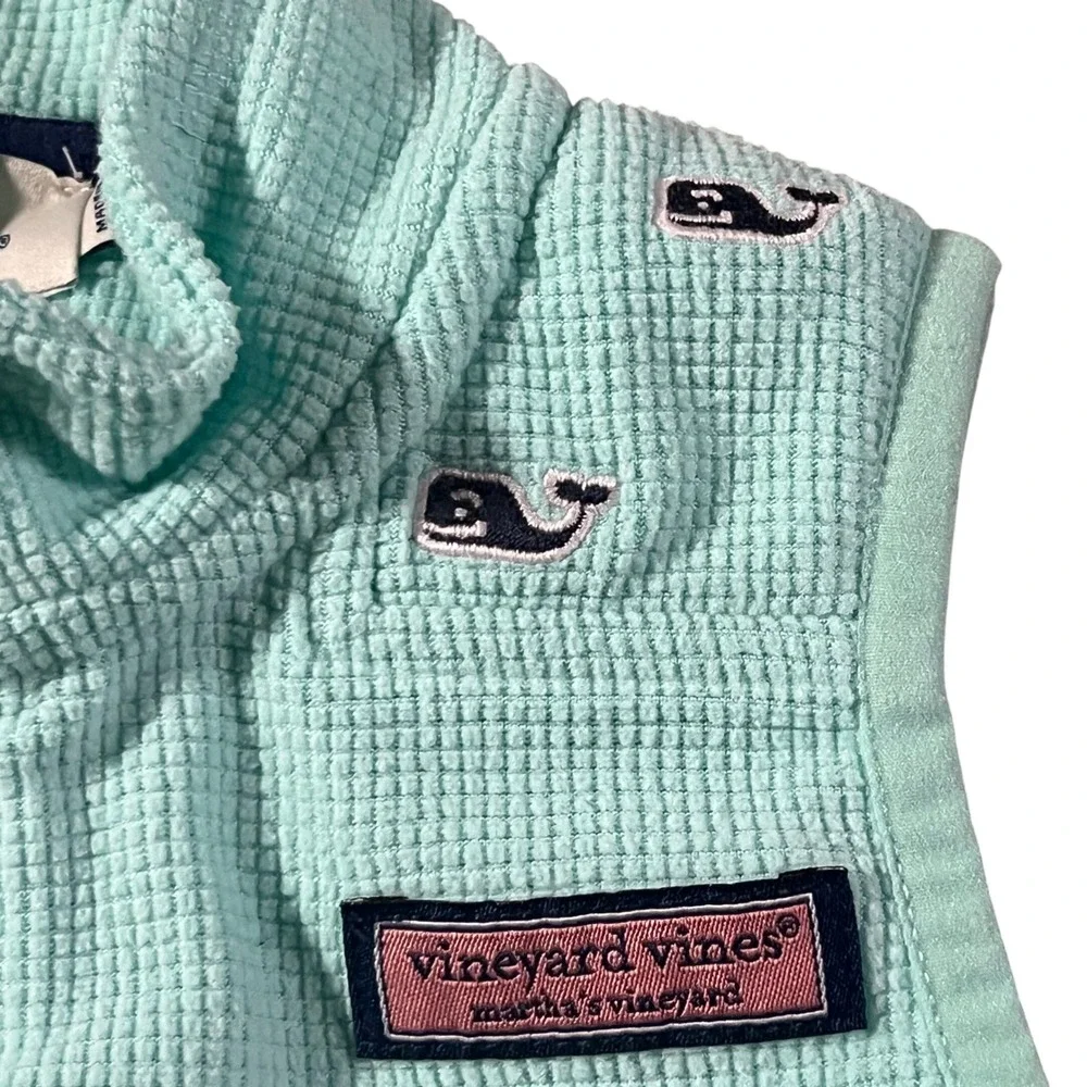 Vineyard‎ Vines Fleece Vest Kids 4T Mint Green Waffle Knit Whale Logo Zip Up